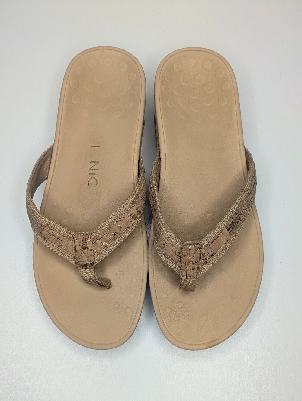 Vionic High Tide Sandals Flip Flops Thongs Gold Cork Tan Size 9